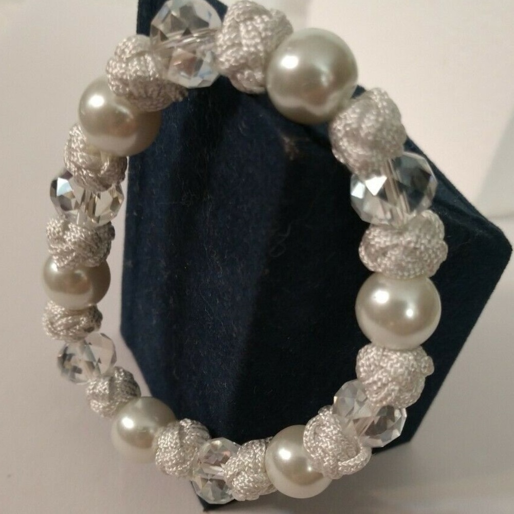 Handmade No Metal White Pearls/Clear Swarovski Crystals SPECIAL Design